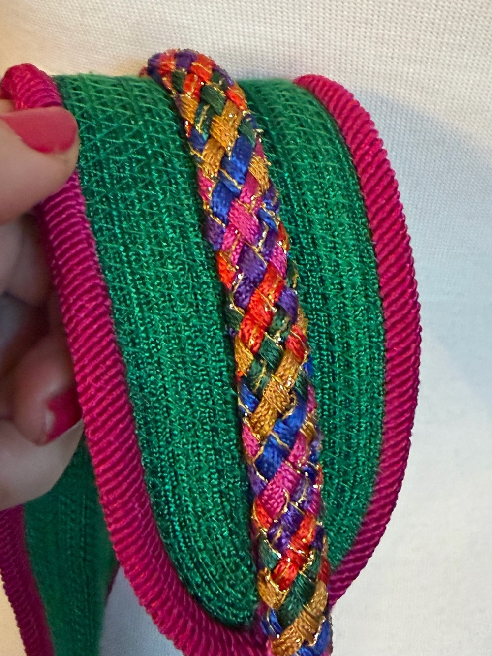 Vintage Fabric Multicolor Belt With Gold Tassels Size Large (L) Length 58” - Picture 7 of 16